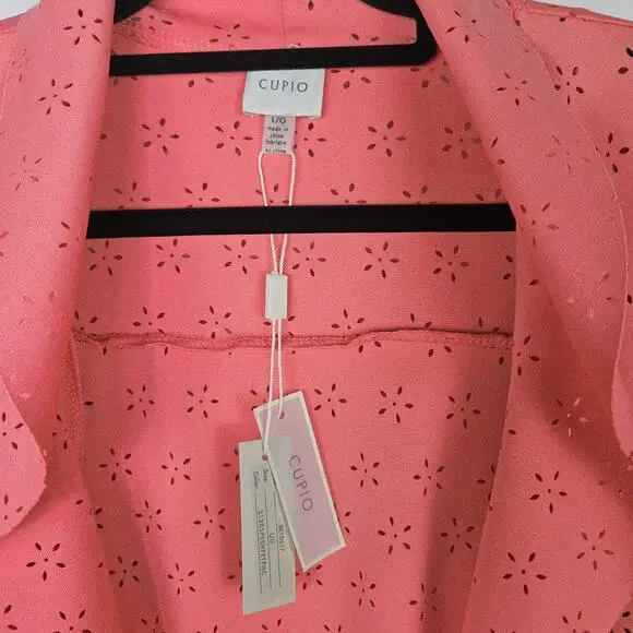 New Cupio Peach Solid Ruffle Scuba Floral Eyelet Open Front Blazer Jacket Large - Picture 5 of 15